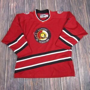 Vintage Lansing Jr Senators Jersey Mens XL Red Black GLAHA Hockey 90s